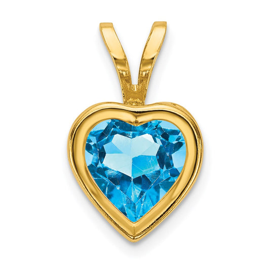 14K Yellow Gold 6mm Heart Blue Topaz bezel pendant