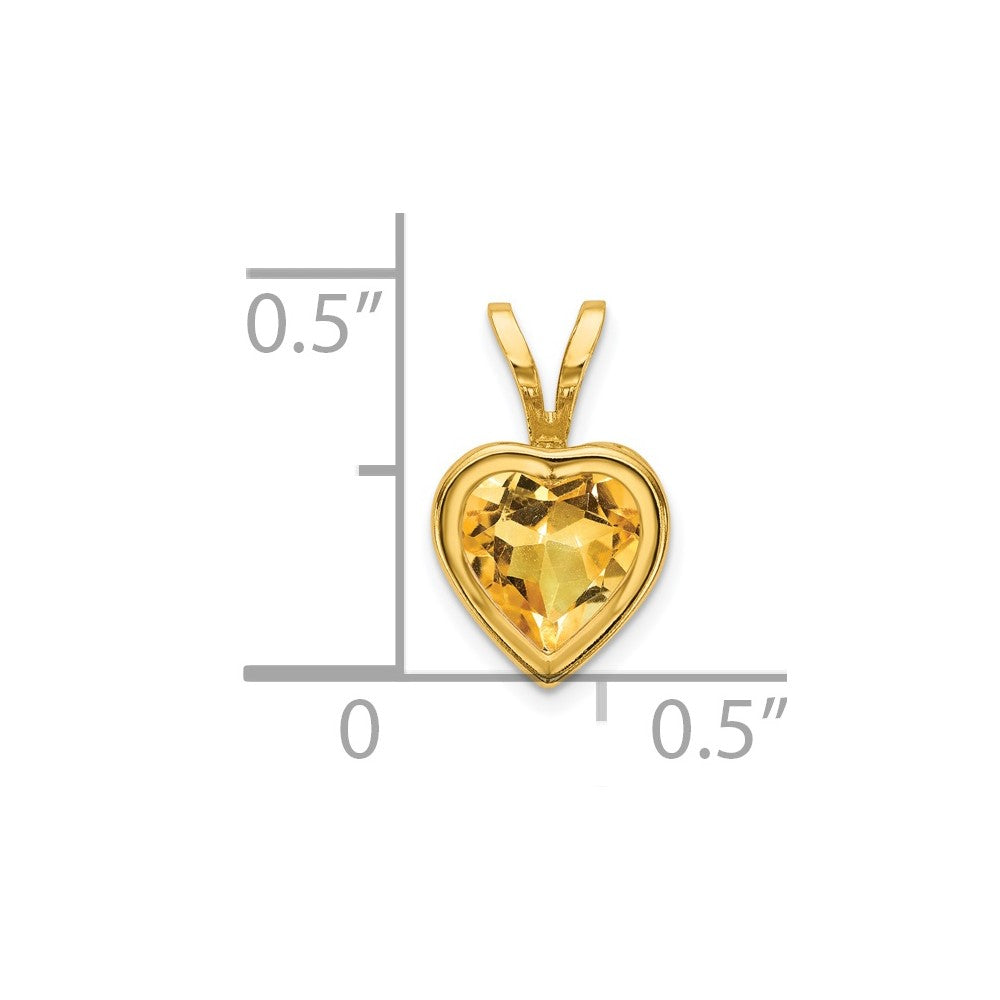14K Yellow Gold 6mm Heart Citrine bezel pendant