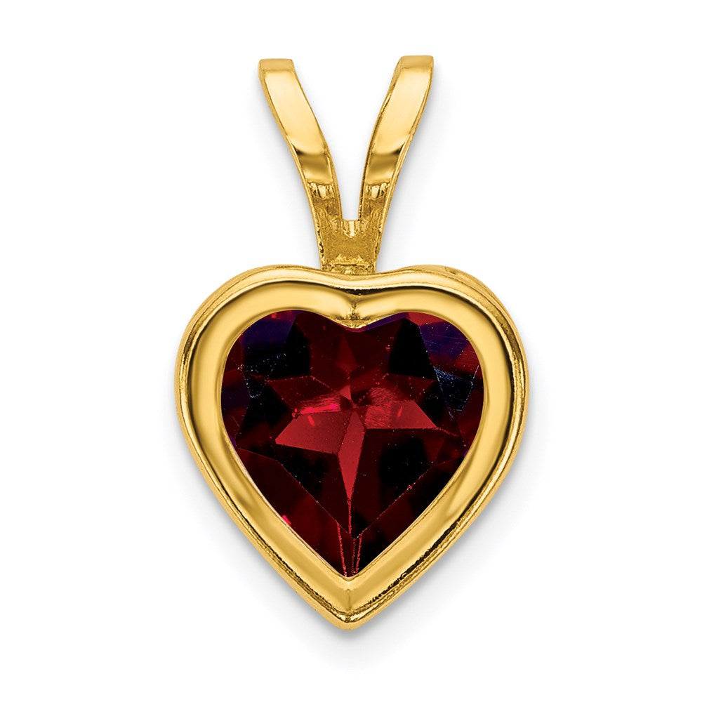 14K Yellow Gold 6mm Heart Garnet bezel pendant