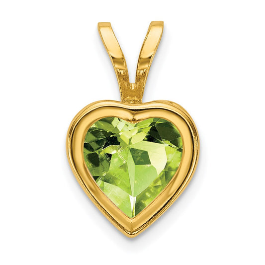 14K Yellow Gold 6mm Heart Peridot bezel pendant