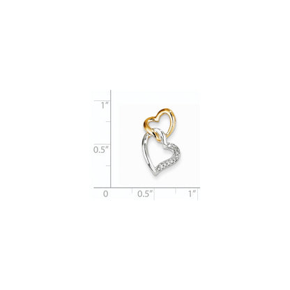 14k Two-Tone Gold Real Diamond Heart Slide