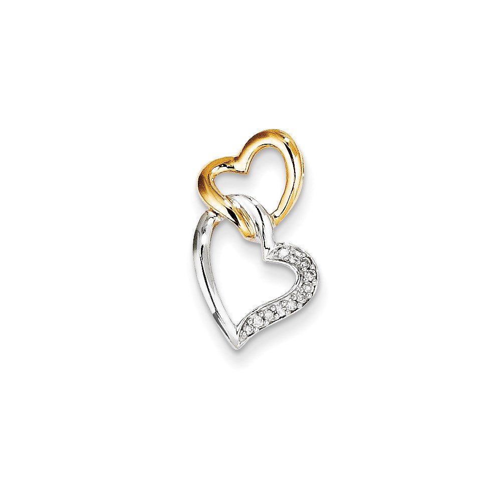 14k Two-Tone Gold Real Diamond Heart Slide