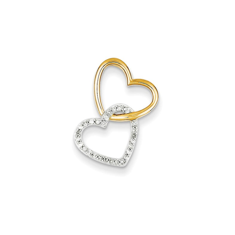 14k Two-Tone Gold Real Diamond Double Heart Chain Slide