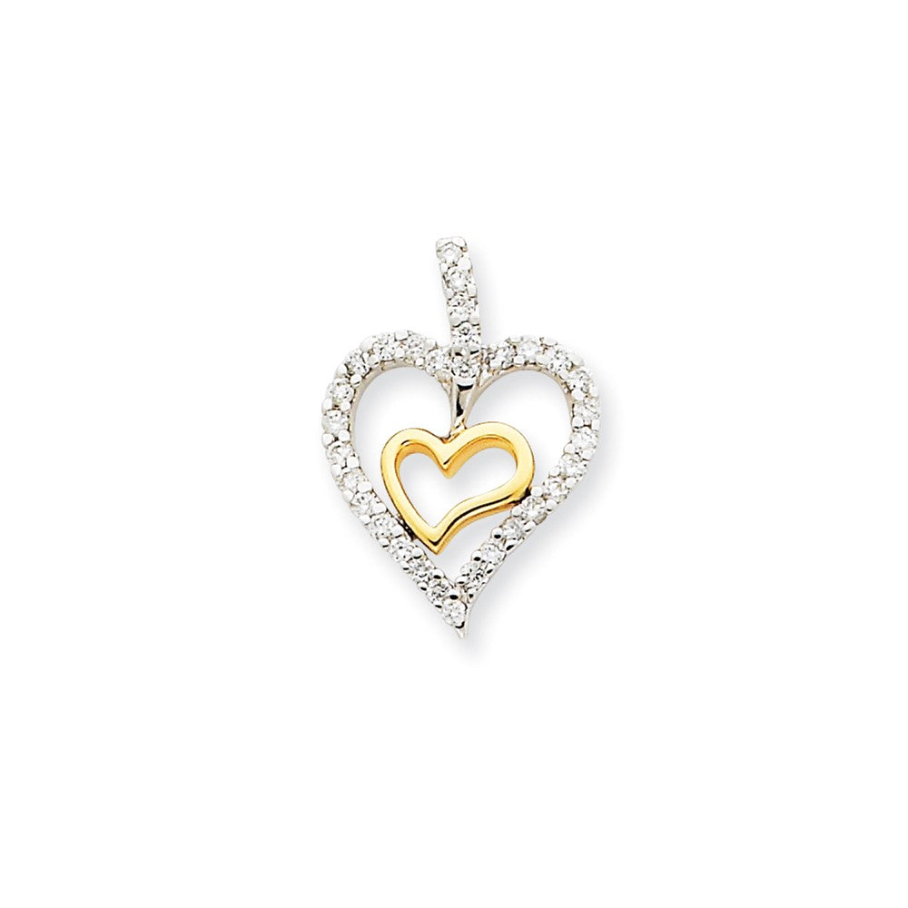 14k Two-Tone Gold Heart Real Diamond Pendant