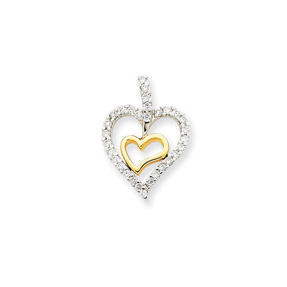 14k Two-Tone Gold Heart Real Diamond Pendant