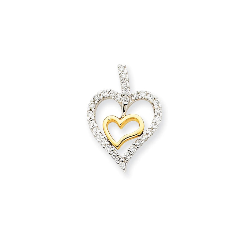 14k Two-Tone Gold Heart Real Diamond Pendant