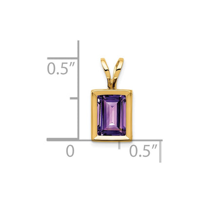 14K Yellow Gold 7x5mm Emerald Cut Amethyst bezel pendant