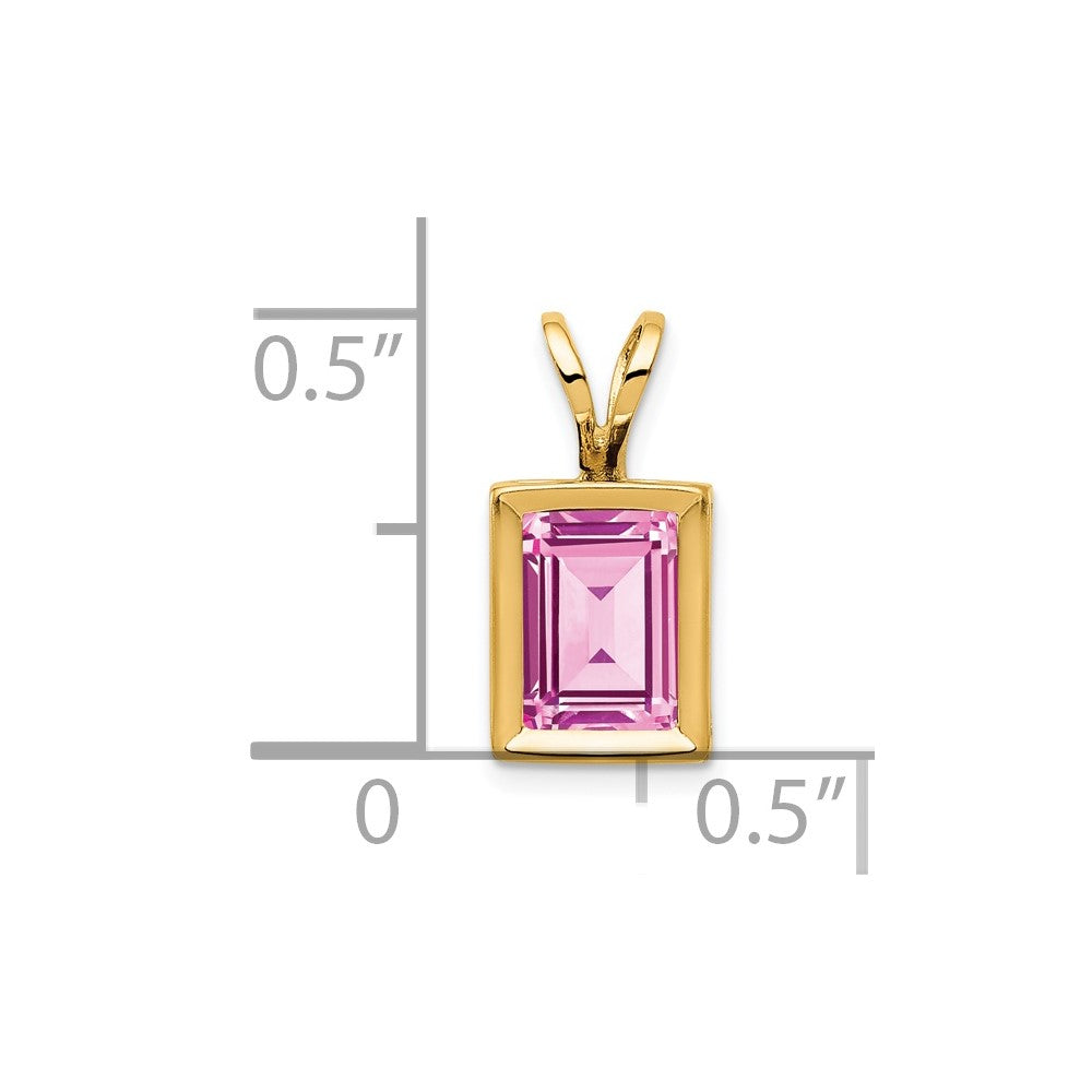 14k Yellow Gold 7x5mm Emerald Cut Pink Tourmaline bezel pendant