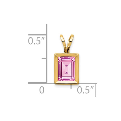 14k Yellow Gold 7x5mm Emerald Cut Pink Tourmaline bezel pendant