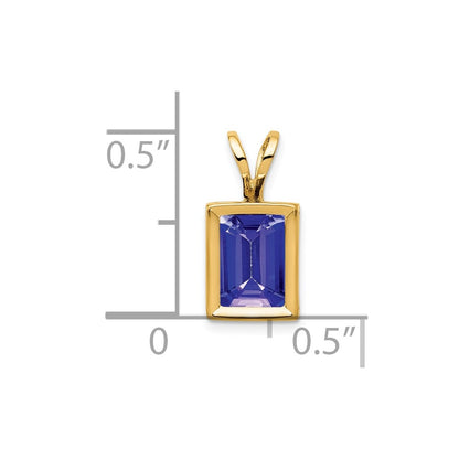 14k Yellow Gold 7x5mm Emerald Cut Tanzanite bezel pendant