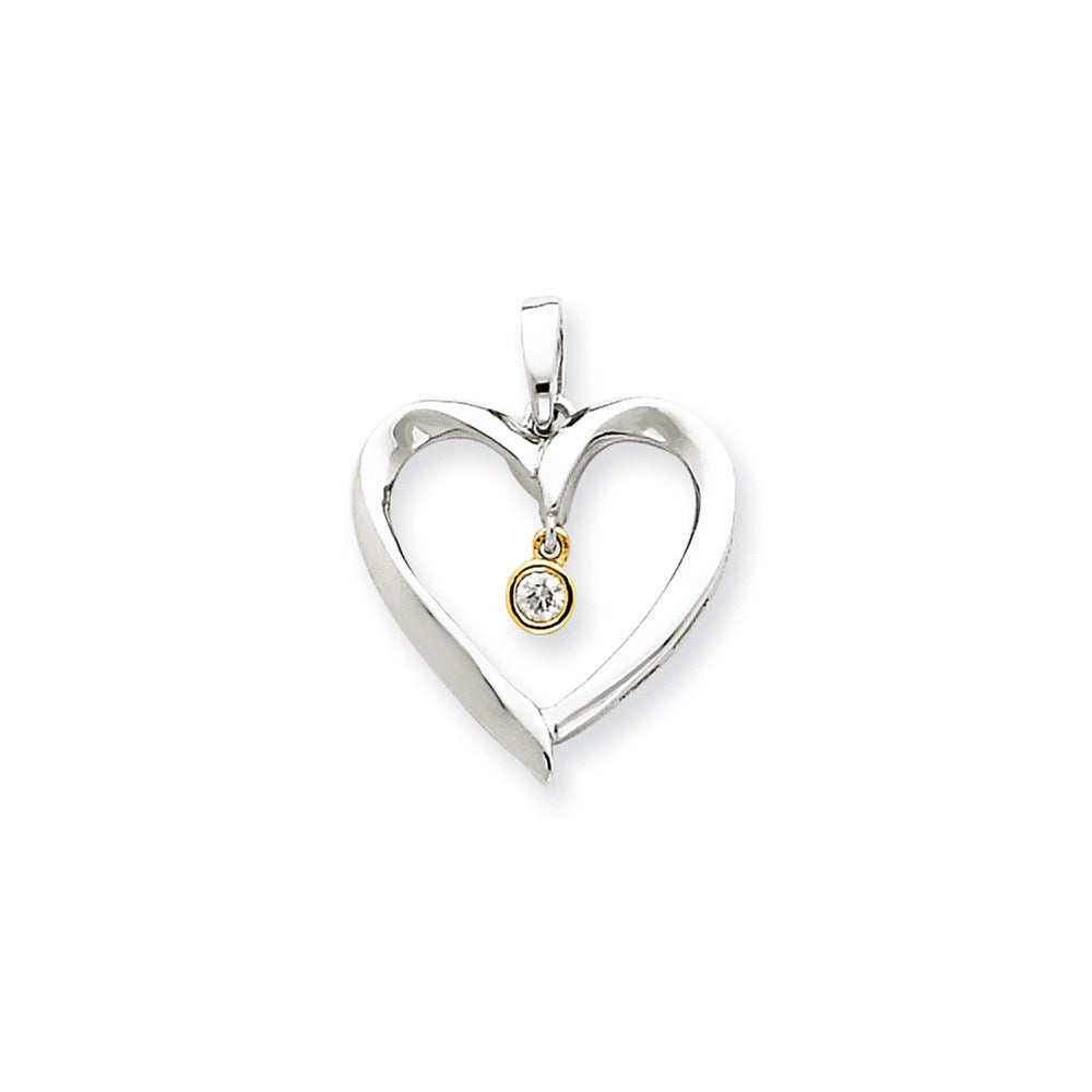 14k Two-Tone Gold Real Diamond Heart Pendant