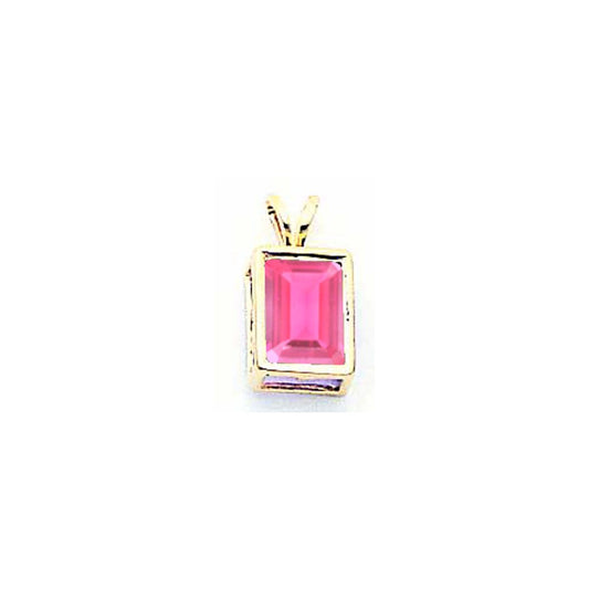 14k Yellow Gold 8x6mm Emerald Cut Pink Tourmaline bezel pendant