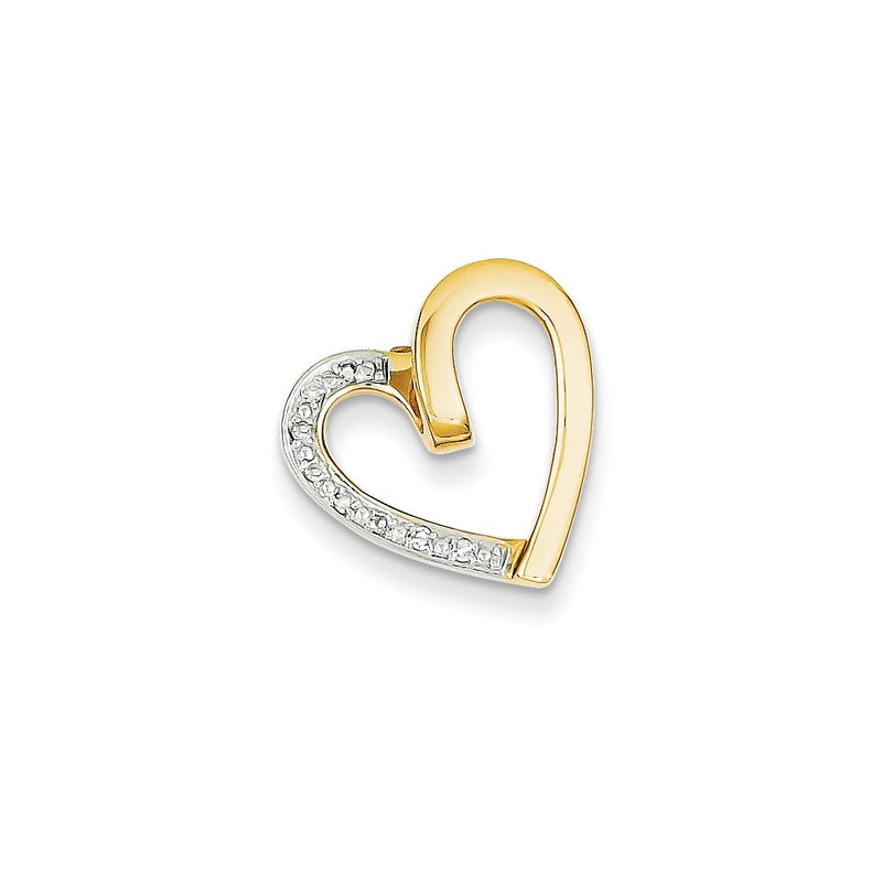 14k Yellow Gold and Rhodium Real Diamond Heart Chain Slide