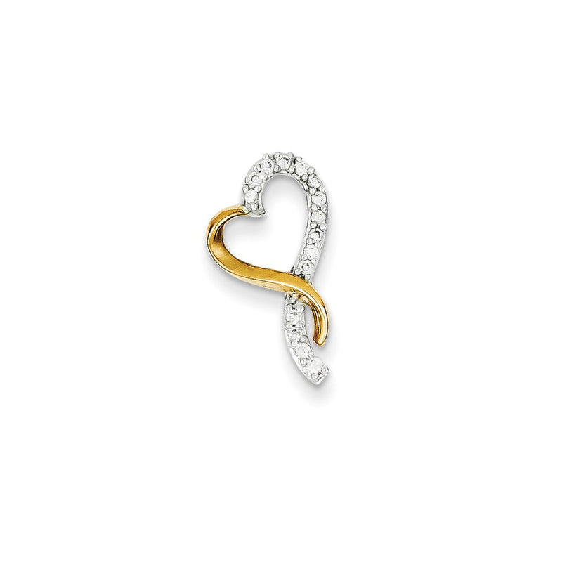 14k Two-Tone Gold Real Diamond Heart Chain Slide
