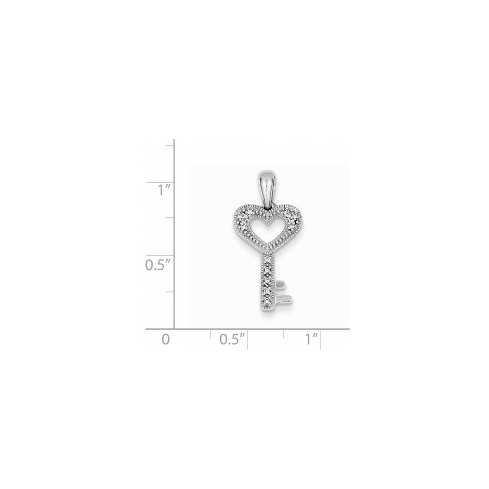 14k White Gold Real Diamond Heart Key Pendant