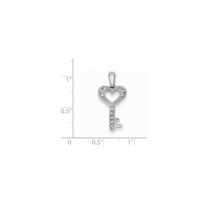 14k White Gold Real Diamond Heart Key Pendant