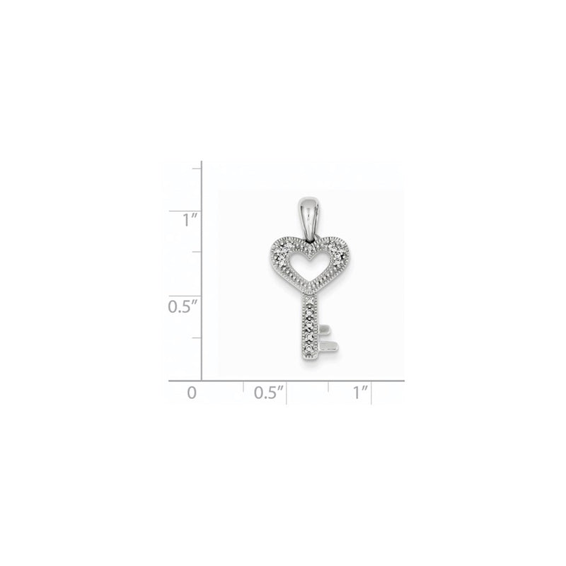 14k White Gold Real Diamond Heart Key Pendant