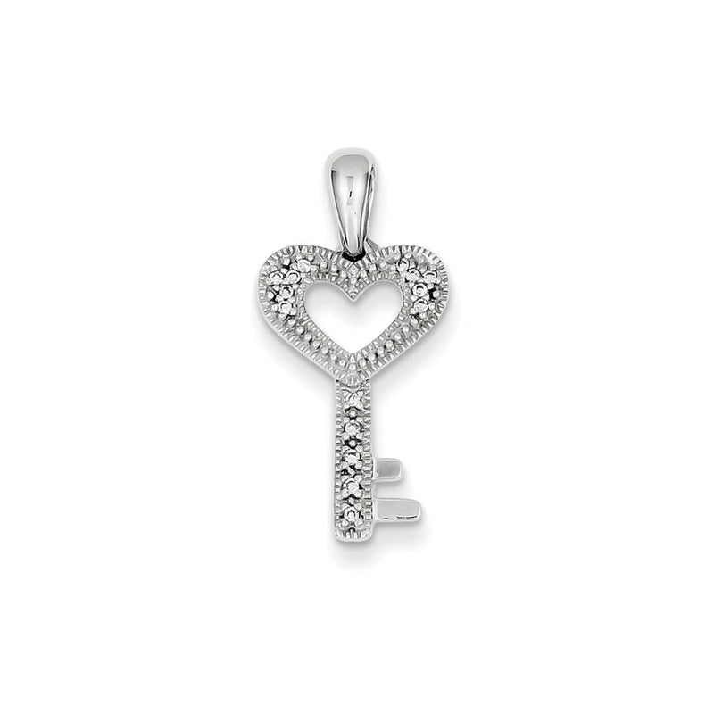 14k White Gold Real Diamond Heart Key Pendant