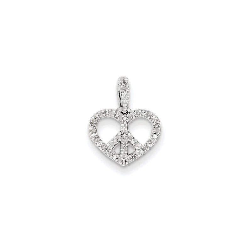 14k White Gold Real Diamond Heart w/Peace Symbol Pendant