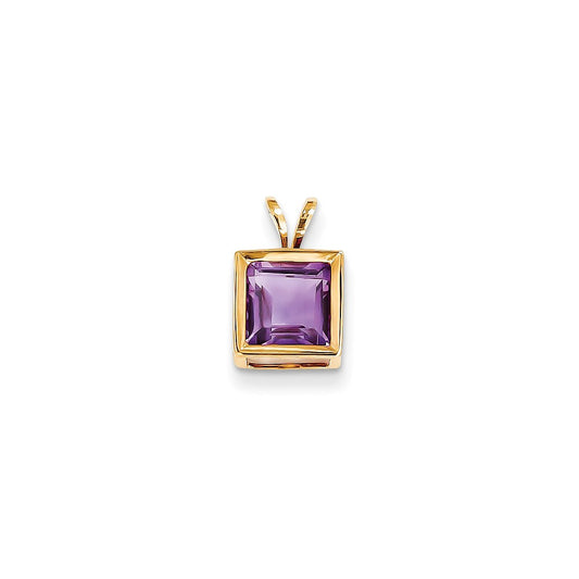 14K Yellow Gold 7mm Amethyst Bezel Pendant