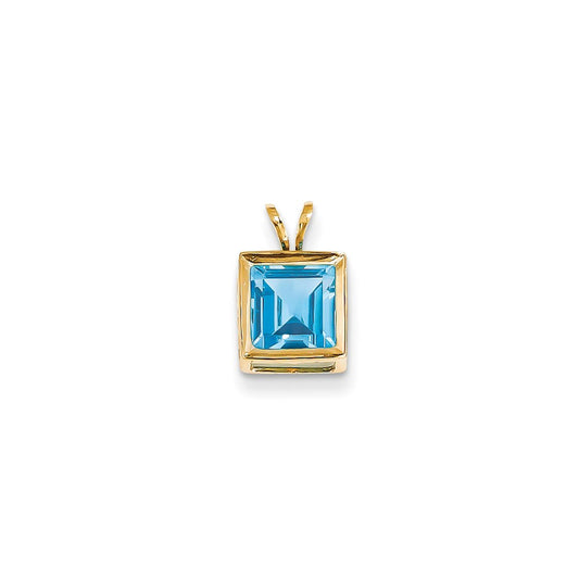 14K Yellow Gold Blue Topaz bezel pendant