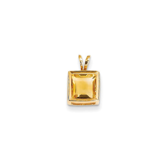 14K Yellow Gold 7mm Princess Cut Citrine bezel pendant