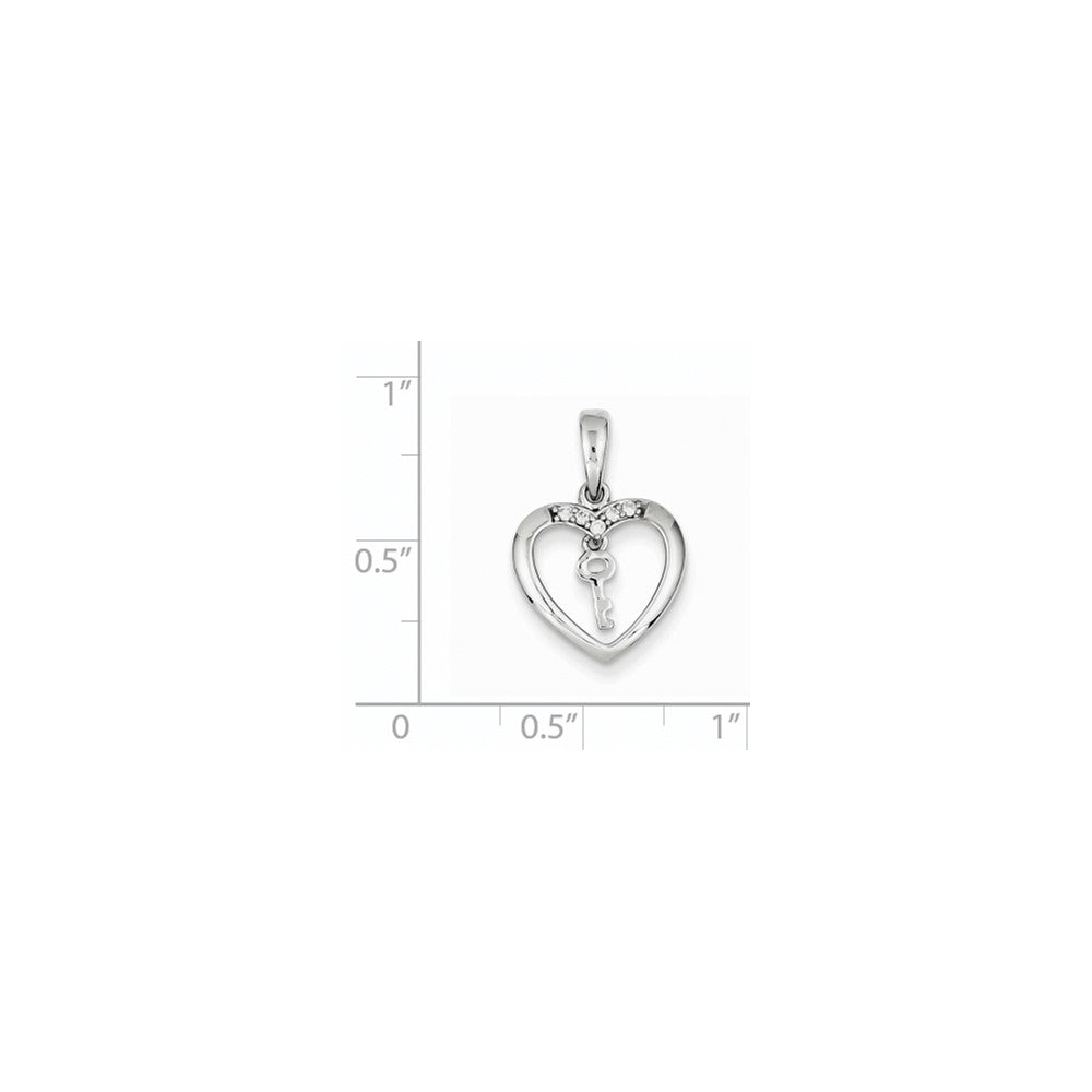 14k White Gold Real Diamond Heart Key Pendant