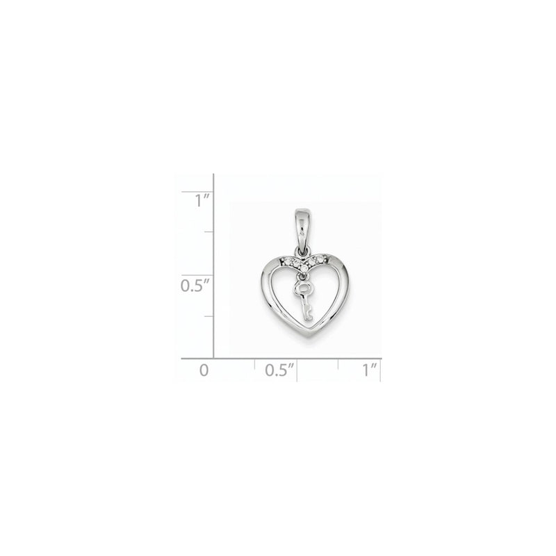 14k White Gold Real Diamond Heart Key Pendant