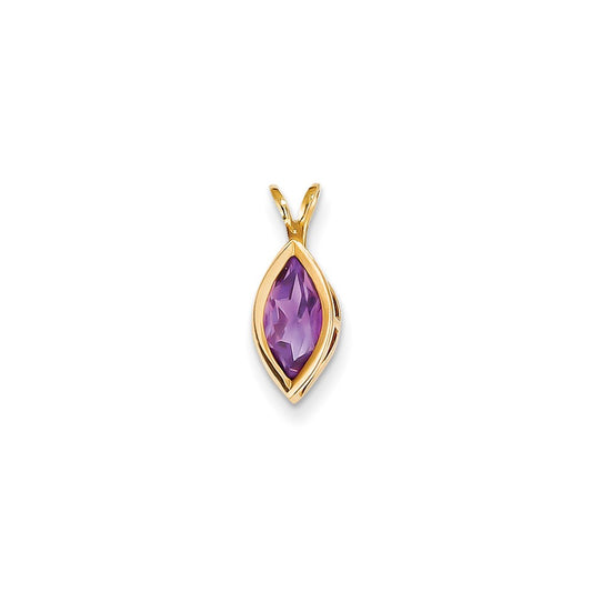 14K Yellow Gold 10x5mm Marquise Amethyst bezel pendant