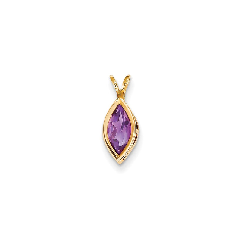 14K Yellow Gold 10x5mm Marquise Amethyst bezel pendant