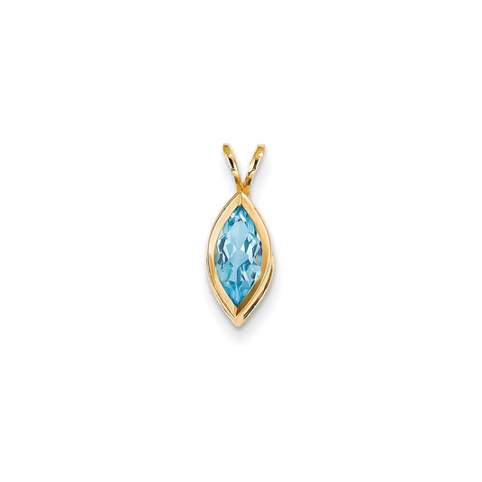 14K Yellow Gold Blue Topaz Real Diamond bezel pendant