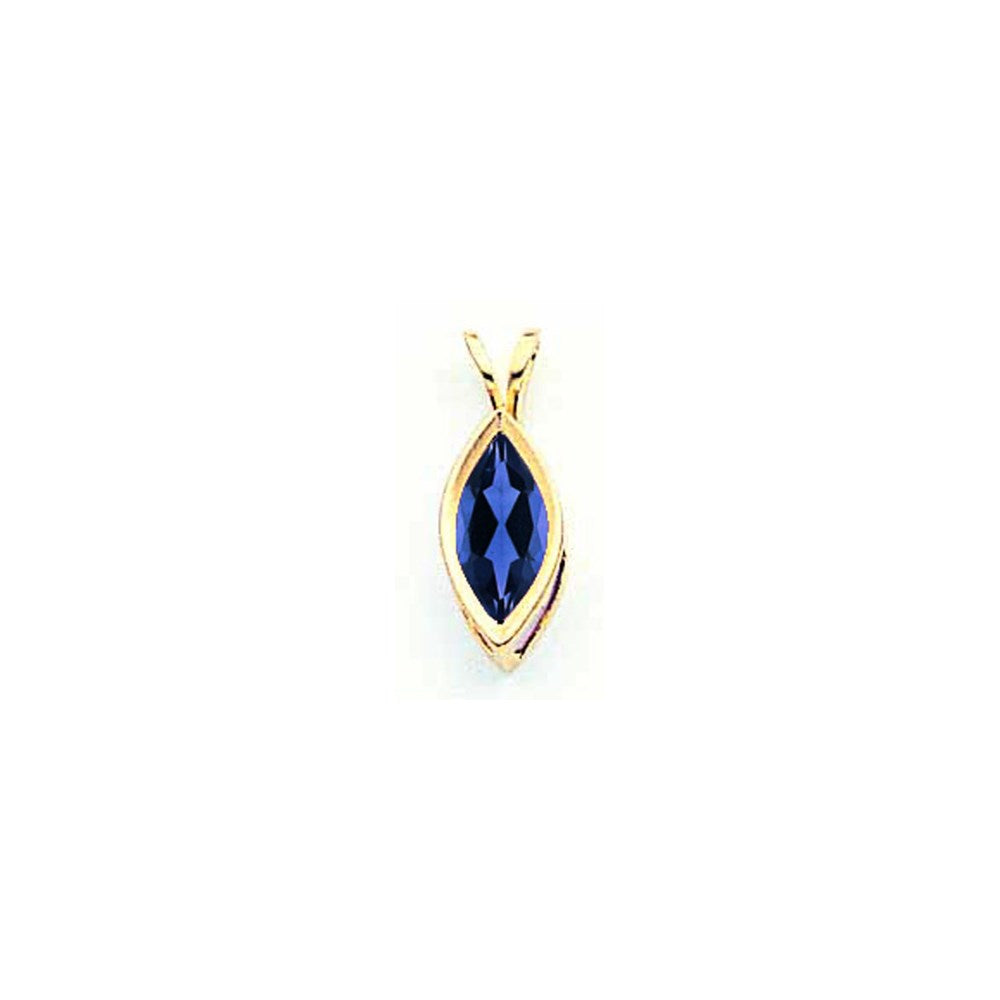 14K Yellow Gold 10x5mm Marquise Sapphire bezel pendant