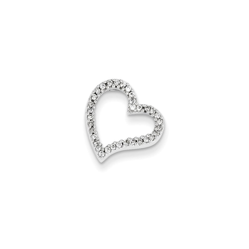 14k White Gold Real Diamond Heart Slide