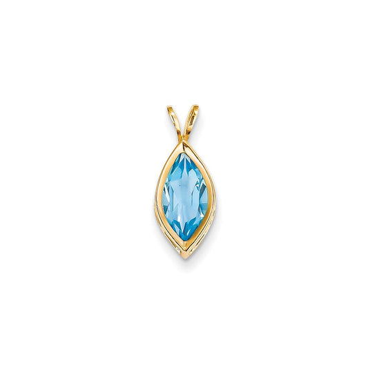 14K Yellow Gold 12x6mm Marquise Blue Topaz Bezel Pendant