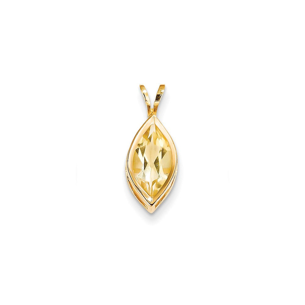 14K Yellow Gold Citrine Real Diamond bezel pendant