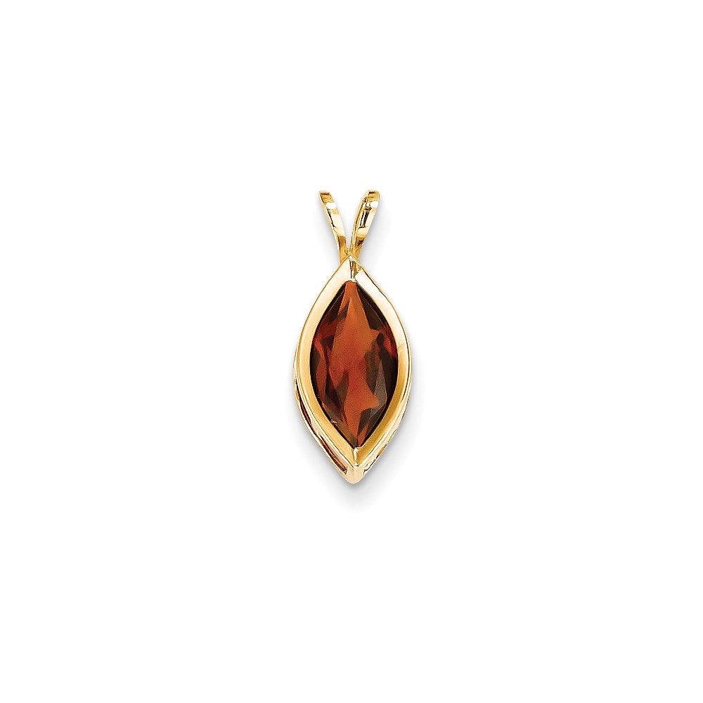 14K Yellow Gold 12x6mm Marquise Garnet bezel pendant