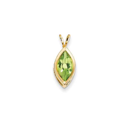 14K Yellow Gold Peridot Real Diamond bezel pendant