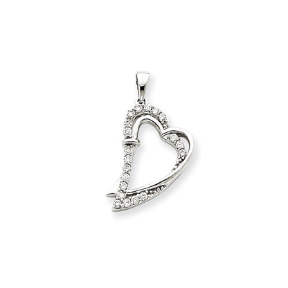 14k White Gold Real Diamond Heart Pendant