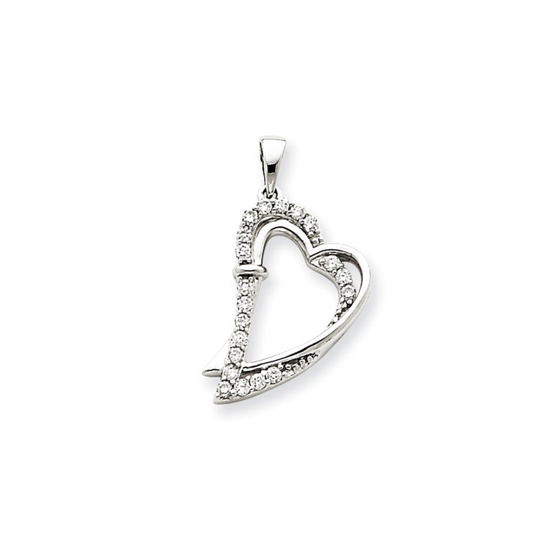 14k White Gold Real Diamond Heart Pendant