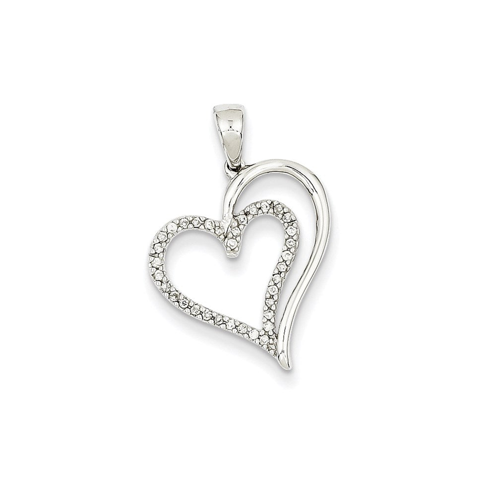 14k White Gold Real Diamond Heart Pendant