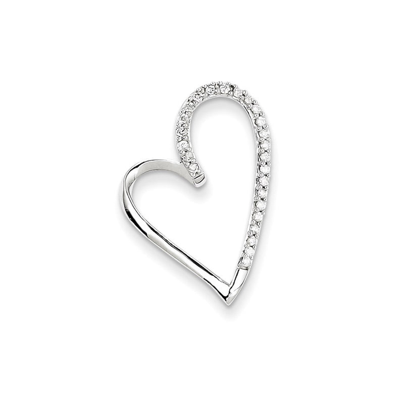 14k White Gold Real Diamond Heart Chain Slide