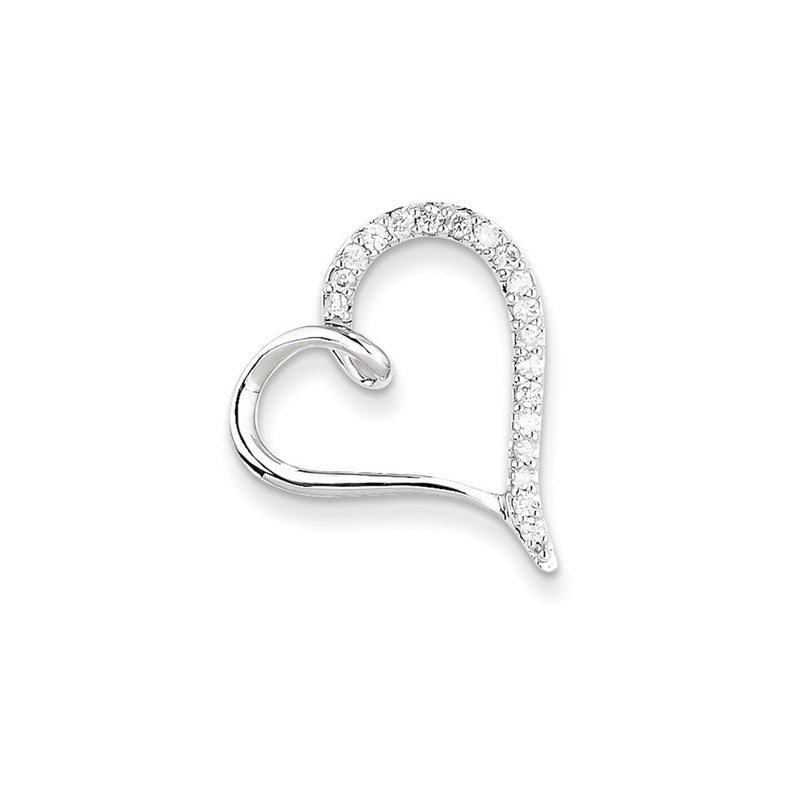 14k White Gold AA Real Diamond Heart Chain Slide