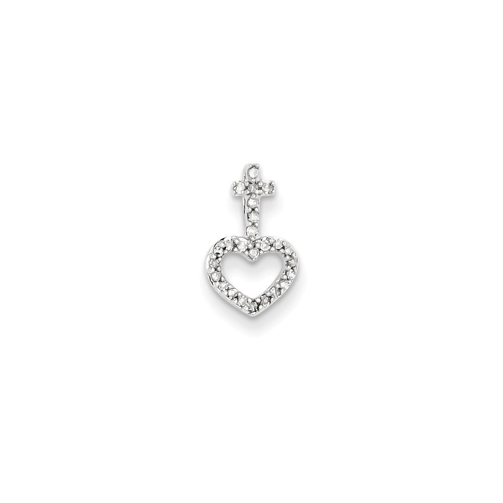 14k White Gold Real Diamond Heart & Cross Chain Slide