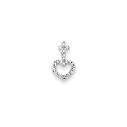 14k White Gold Real Diamond Heart & Cross Chain Slide