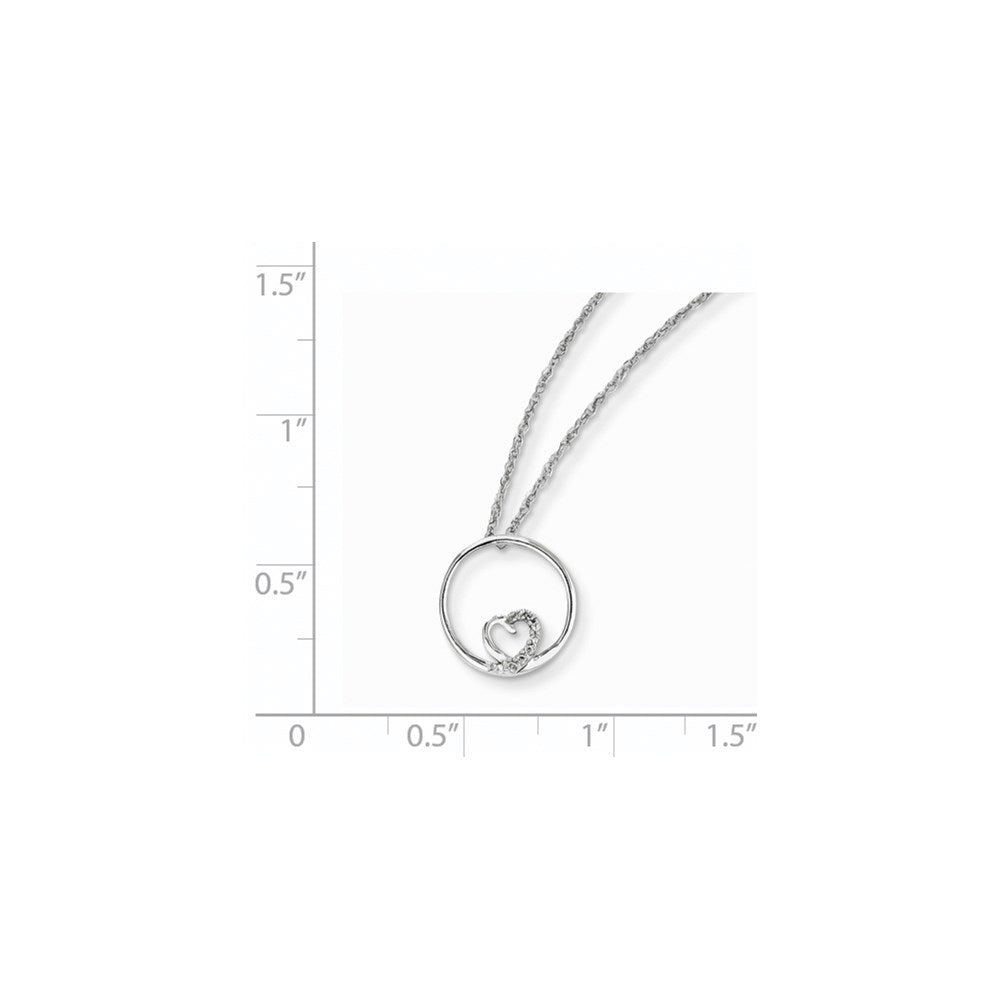 14K White Gold Circle & Heart Pendant with Chain