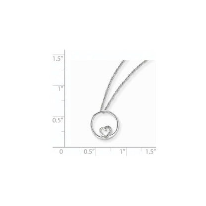 14K White Gold Circle & Heart Pendant with Chain