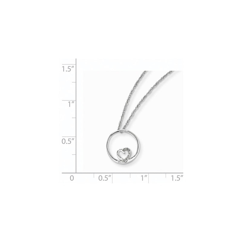14K White Gold Circle & Heart Pendant with Chain
