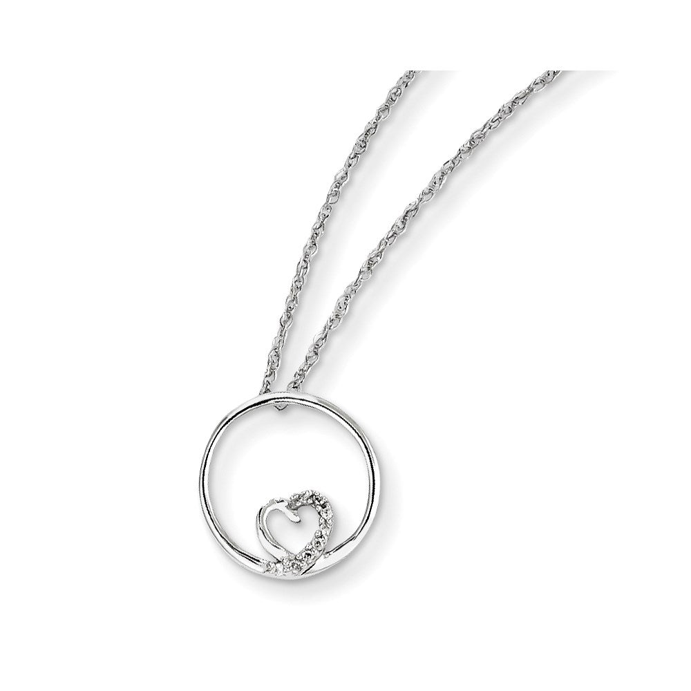 14K White Gold Circle & Heart Pendant with Chain