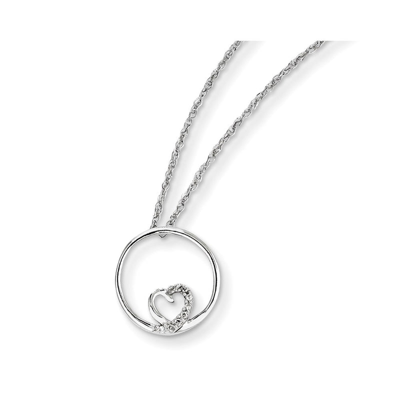 14K White Gold Circle & Heart Pendant with Chain