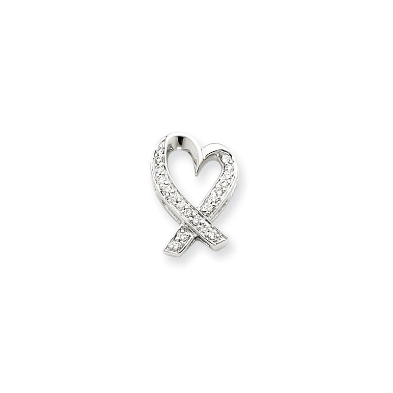 14k White Gold Real Diamond Heart Slide